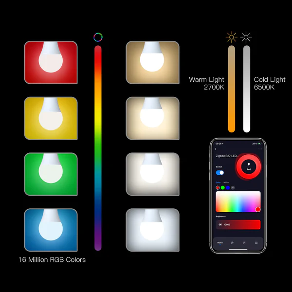 Bombilla inteligente LED Blanca E27  RGB WW, 10W