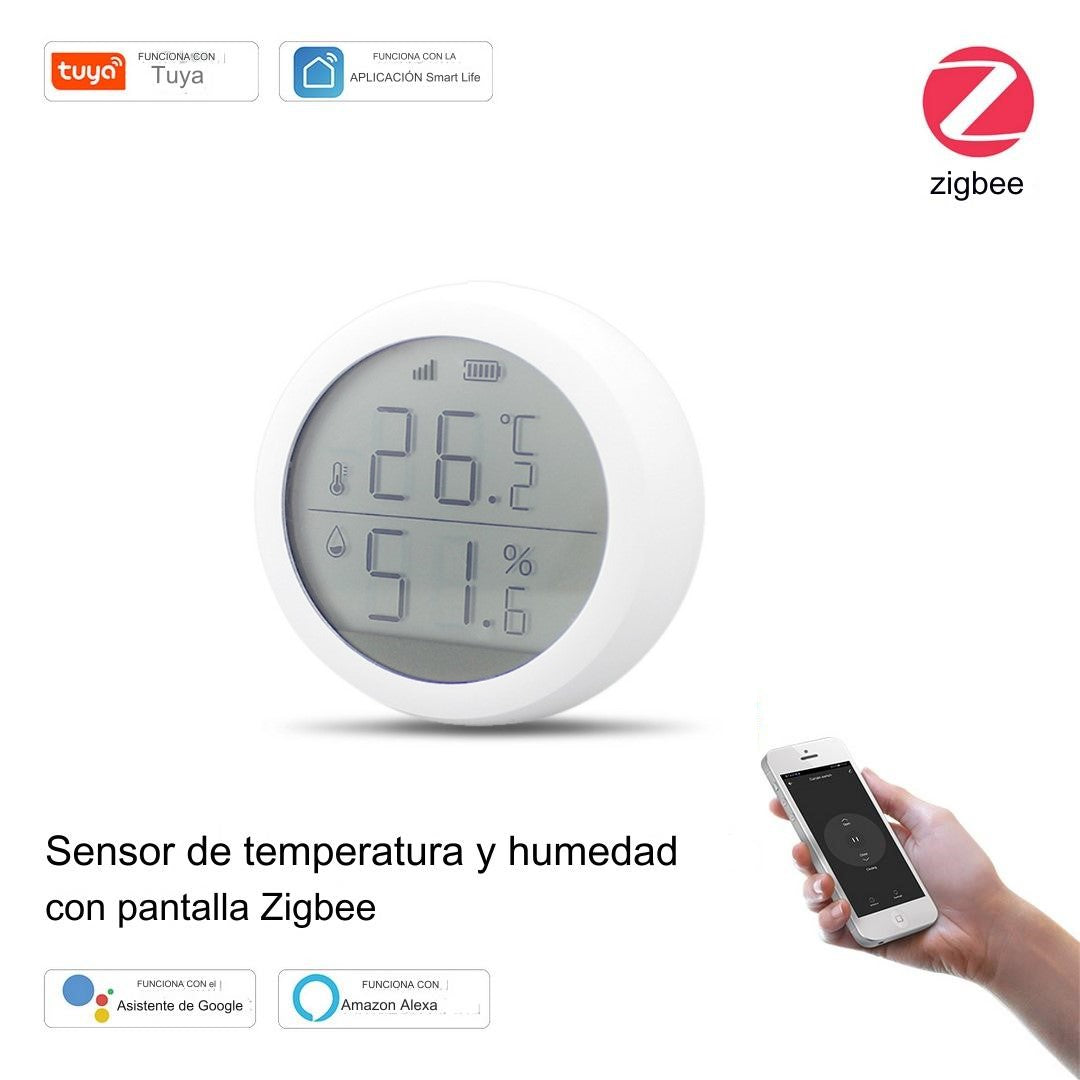 Sensor de temperatura y humedad con pantalla Zigbee